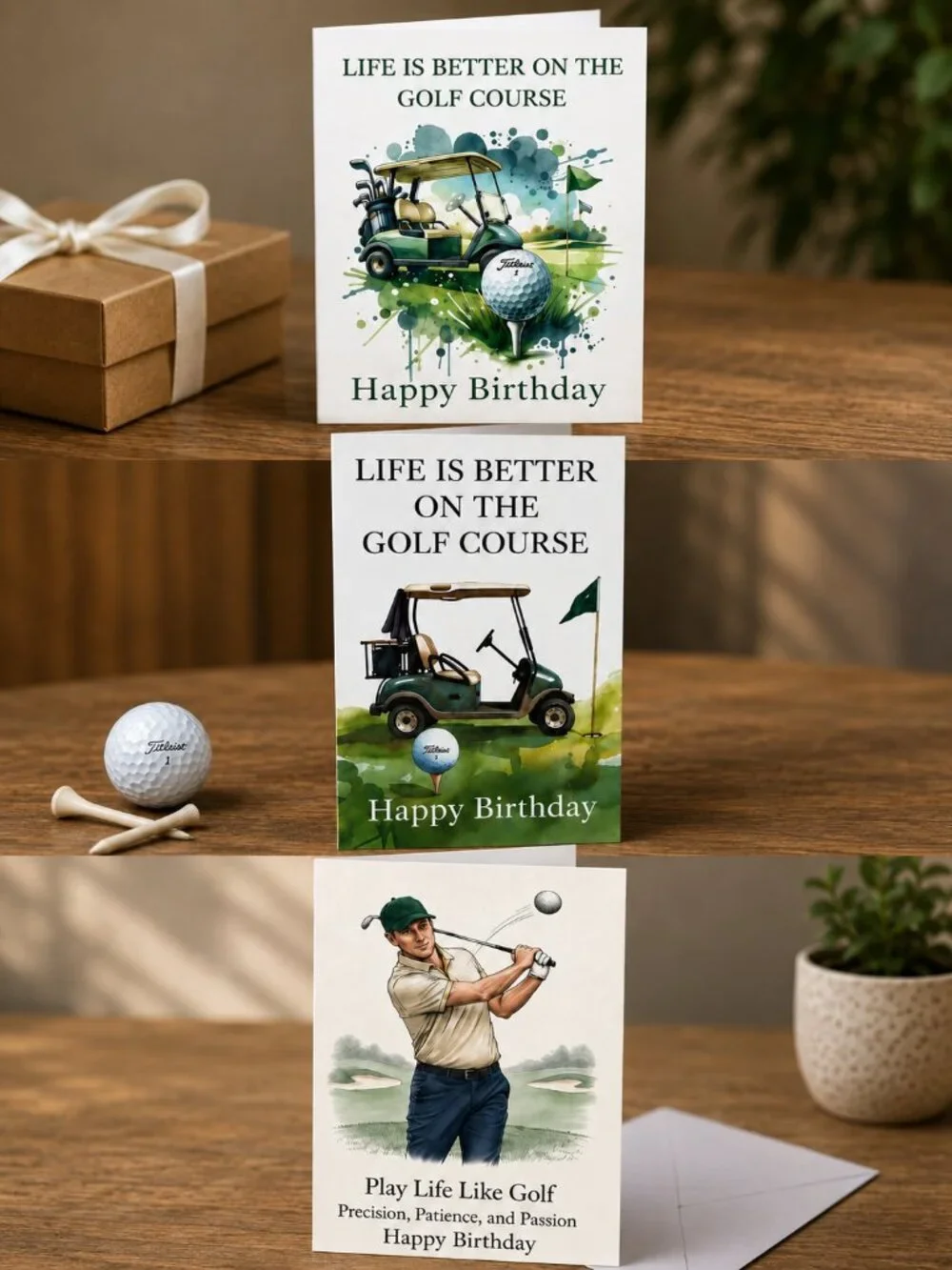 Set of 6 Golf Birthday Cards 5x7 – Assorted Golfer Greeting Cards – Envelopes In